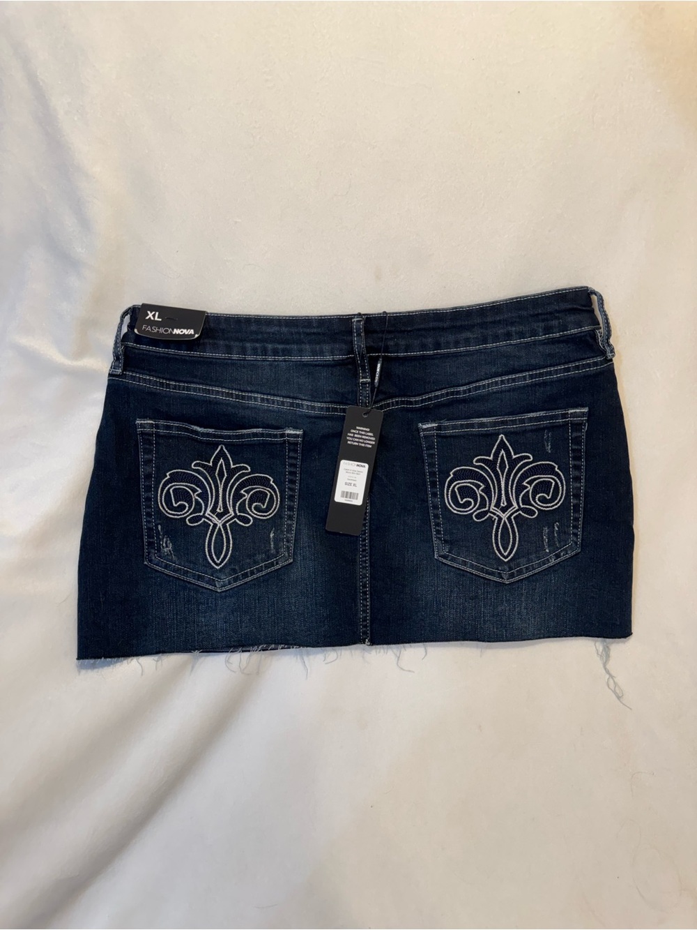 Fashion Nova Dark Blue Embroidered Denim Mini Skirt XL